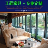新中式茶楼 休闲布艺软包卡座桌椅组合 售楼处部接待现代实木沙发