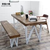 美式榆木家具复古工业风办公桌简约实木餐桌LOFT做旧长方形会议桌