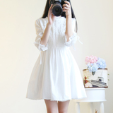 韩国代购甜美小清新日系蕾丝连衣裙夏季韩版仙女气质收腰白色裙子