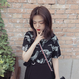 韩国ulzzang夏季女装原宿复古宽松休闲短袖t恤气质学生休闲上衣潮