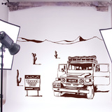 大型汽车图案贴纸旅行社背景贴画汽车4S店装饰贴画墙纸吉普车贴图