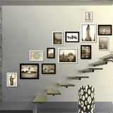 小猪猪实木照片墙楼梯相框墙现代简约相框挂墙创意组合客厅相片墙