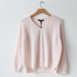 【粉嫩软妹风】V领套头纯色毛衣马卡龙粉色灯笼袖兔毛针织衫T018