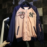 韩国NY刺绣棒球服女飞行员粉色夹克休闲运动短款薄外套