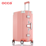 OCCA新款纯PC粉色拉杆箱万向轮女士金属锁旅行箱铝合金包角铝框箱