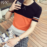 夏季潮男士韩版短袖T恤修身青少年大码圆领体恤衫男半袖情侣装