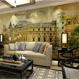 怀旧壁纸客厅沙发背景墙纸 复古欧式建筑休闲吧咖啡厅大型壁画