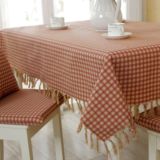 馨相伴美式乡村桌布布艺棉麻格子餐桌椅垫套装复古圆形定制茶几布