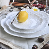 欧式平盘浮雕圆形浅盘纯白色骨瓷点心盘子家用西餐牛排盘创意餐具