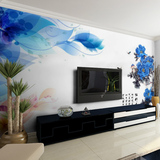 无缝大型壁画蓝色手绘花卉牡丹电视背景沙发墙客厅卧室床背景壁布