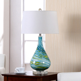 美式欧式地中海蓝色绿色条纹玻璃设计师样板房床头客厅卧室台灯