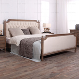 出口欧美实木家具 美式乡村复古亚麻布艺纽扣橡木双人床 1.8米床