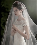 新款韩式新娘头纱短款柔软简约单层遮面素纱1.5米3米裸纱婚纱配件