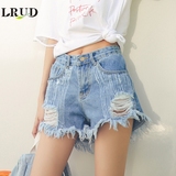 LRUD2016夏季新款韩版破洞毛边牛仔短裤女宽松显瘦抓纹阔腿热裤