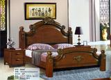 实木床橡木双人床  带罗汉柱 胡桃色海棠色可选不带床头柜和床垫
