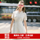 Oece2016夏装新款女装 文艺小立领短袖收腰细条纹连衣裙162FS393
