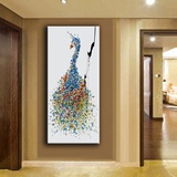 玄关走廊装饰无框画 动物纯手绘孔雀油画 欧式客厅创意抽象挂画