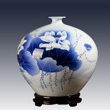 景德镇陶瓷器 名家吴文瀚 手绘青花瓷花瓶 葫芦 荷叶山水收藏证书
