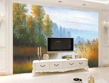 客厅电视背景沙发装饰大型无缝壁画墙纸布欧式油画秋天的童话宁静