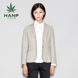 Hanp/汉麻世家中长款纯色长袖休闲小西装女 棉麻外套时尚显瘦西服