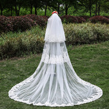 奢华明星同款韩式婚纱头纱3米超长新娘蕾丝结婚拍照拖尾花朵多层