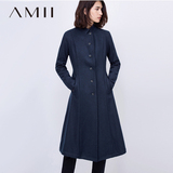 Amii极简复古拼接A字裙摆式修身收腰毛呢外套女 冬长款立领呢大衣