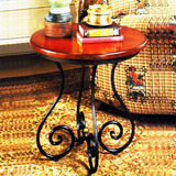 欧式铁艺实木茶几简约现代圆形咖啡桌创意客厅卧室阳台小桌子边几