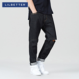 Lilbetter男士牛仔裤 秋装直筒长裤破洞牛仔休闲裤个性潮男牛仔裤