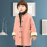 韩版中长款加厚羊羔毛儿童女童装春秋装大衣毛呢春季中大女童外套