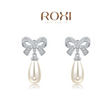 ROXI饰品名牌专柜正品外贸畅销耳饰白金蝴蝶结水滴珍珠耳坠