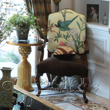 美式乡村实木带扶手餐椅书椅欧式古典布艺休闲椅设计师样板房家具