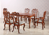 厂家直销欧式实木餐桌 条形雕花餐桌 餐椅 古典饭桌 实木餐厅家具