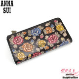 日本代购 正品ANNA SUI/安娜苏复古玫瑰真皮长款女士钱包钱夹