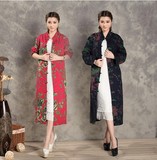 2015中国风复古唐装女装改良长款外套 盘扣双层棉麻外套大衣秋季