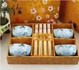日式手绘陶瓷器碗餐具套装景德镇情侣碗筷礼盒装创意婚庆礼品套装