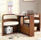 美式实木双人笔记本电脑桌可移动省空间简易折叠旋转休闲桌 书桌