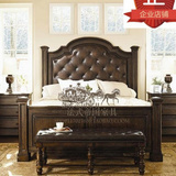 美式实木床法式复古做旧双人床简约现代皮艺软包床高档别墅婚床