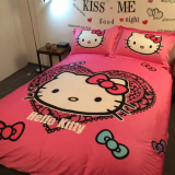 粉色蕾丝hello kitty全棉卡通纯棉kt凯蒂猫儿童床单1.8m三/四件套