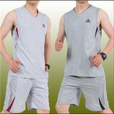 匹克全棉篮球服套装男夏季纯棉无袖运动篮球服套装男跑步 篮球衣