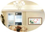 国画荷塘荷花红色鲤鱼富贵图中式横幅客厅办公室实木框壁画装饰画