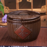 紫砂茶叶罐宜兴正品茶叶盒 普洱茶缸木桶木饭盆 复古醒茶罐