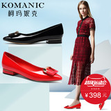 柯玛妮克/Komanic 新款舒适牛漆皮搭扣女鞋 尖头粗跟单鞋K55606