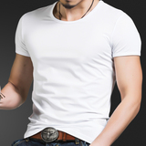 夏季新款男士短袖t恤 圆领修身韩版打底衫纯色半袖紧身男装上衣服