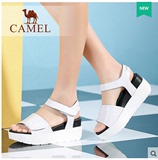 Camel/骆驼女鞋 牛皮魔术贴纯色高跟凉鞋 2016夏季新品A62070614
