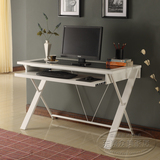 美式乡村电脑桌台式桌家用书桌办公桌1米玻璃实木脚白色1.2m特价