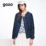 gozo春季女装上衣 单件口袋长袖棉街头纯色圆领宽松外套