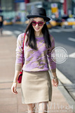 刘诗诗同款套装女2015秋冬新款气质紫色毛衣+A字包臀半裙两件套装