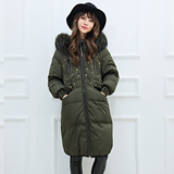 韩版2015冬时尚新款潮大毛领纯色直筒宽松显瘦连帽中长款女羽绒服