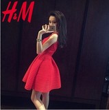 H＆M代购韩版显瘦高腰女装镂空蕾丝A字蓬蓬裙短裙背心连衣裙女HM