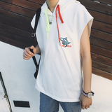 2016夏季潮流青少年无袖坎肩小背心外套韩版学生连帽字母刺绣T恤